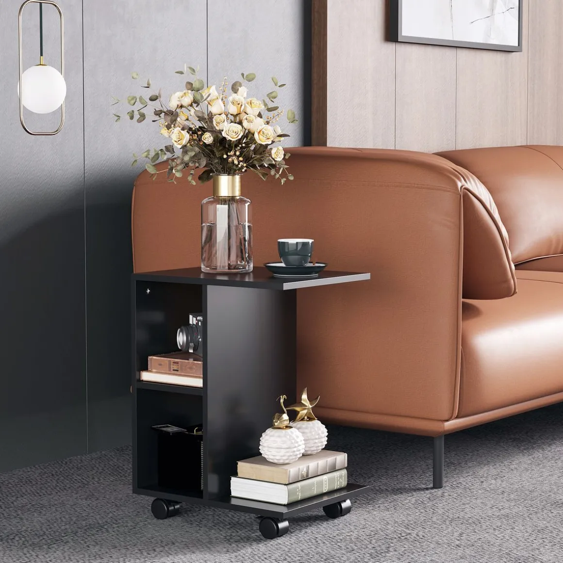 Mesa auxiliar Margarita Homcom 3 niveles con ruedas negro 58x45x35 cm