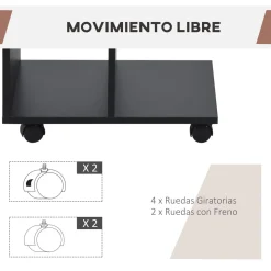 Mesa auxiliar Margarita Homcom 3 niveles con ruedas negro 58x45x35 cm