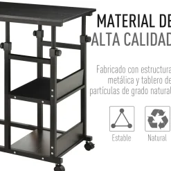 Mesa auxiliar Marte Homcom 3 niveles altura ajustable negro 72-82x80x40 cm