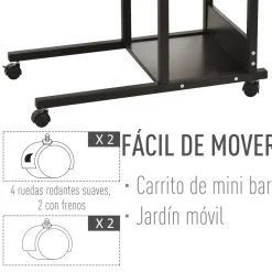 Mesa auxiliar Marte Homcom 3 niveles altura ajustable negro 72-82x80x40 cm