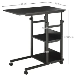Mesa auxiliar Marte Homcom 3 niveles altura ajustable negro 72-82x80x40 cm