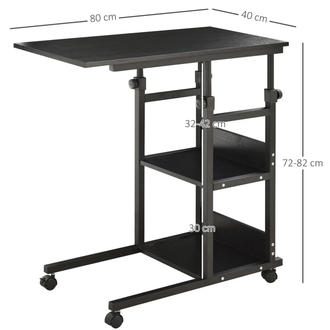 Mesa auxiliar Marte Homcom 3 niveles altura ajustable negro 72-82x80x40 cm