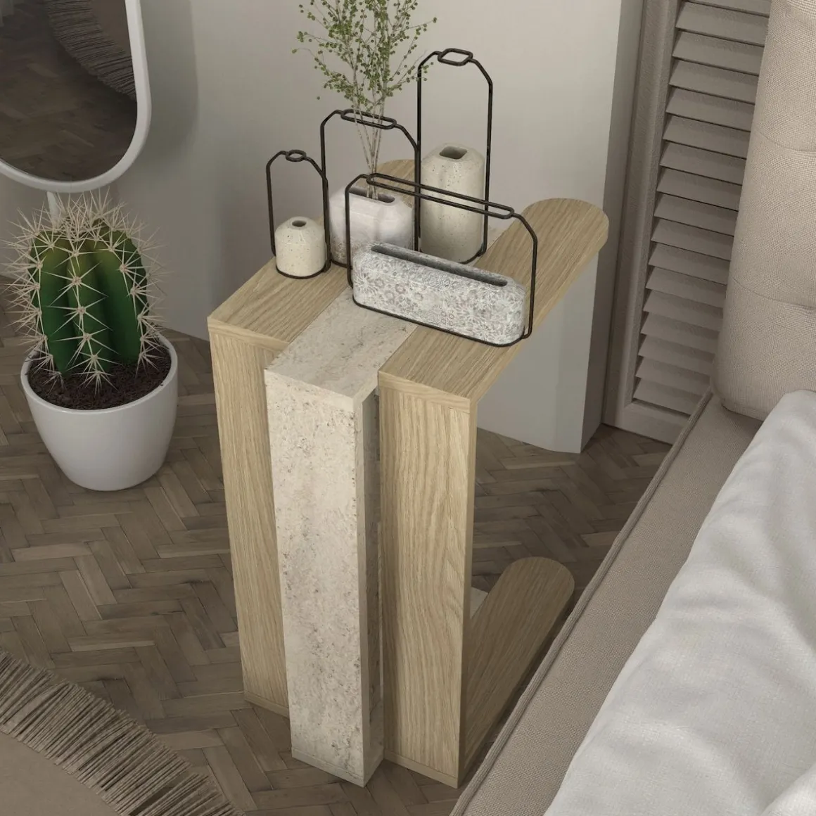Mesa auxiliar Maysa diseño en L natural 58,6x45x30 cm