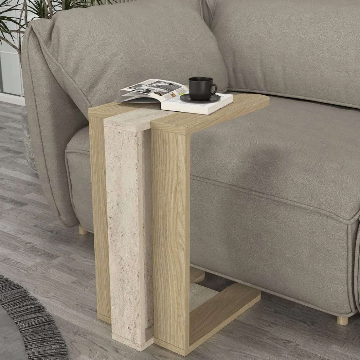 Mesa auxiliar Maysa diseño en L natural 58,6x45x30 cm