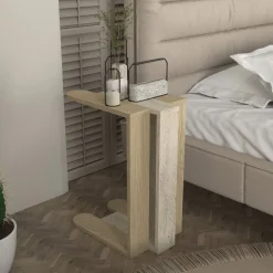 Mesa auxiliar Maysa diseño en L natural 58,6x45x30 cm