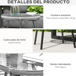 Mesa auxiliar Mokh Outsunny encimera vidrio Ø50x50 cm