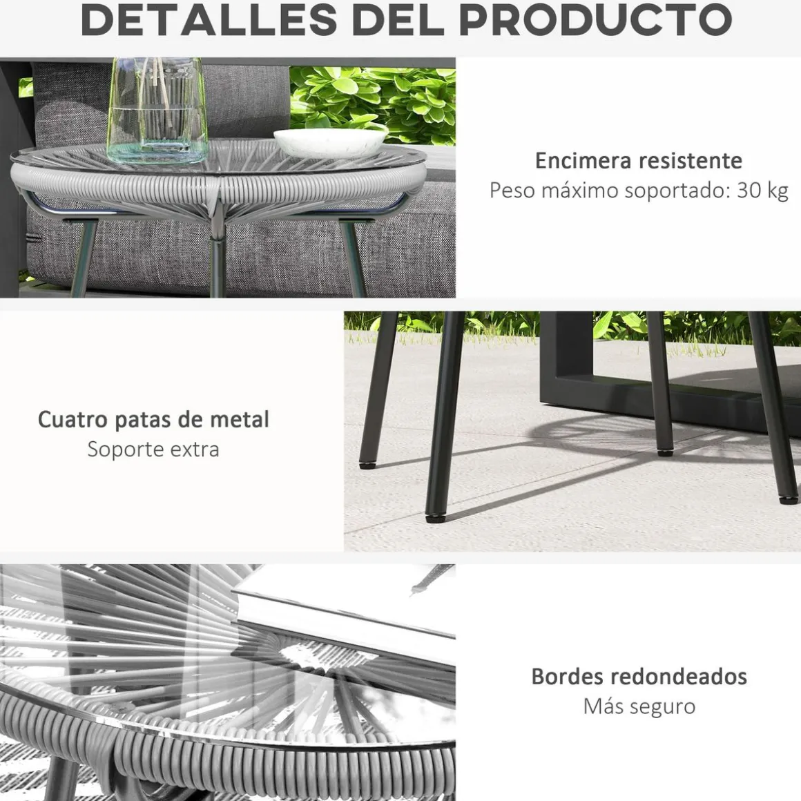 Mesa auxiliar Mokh Outsunny encimera vidrio Ø50x50 cm