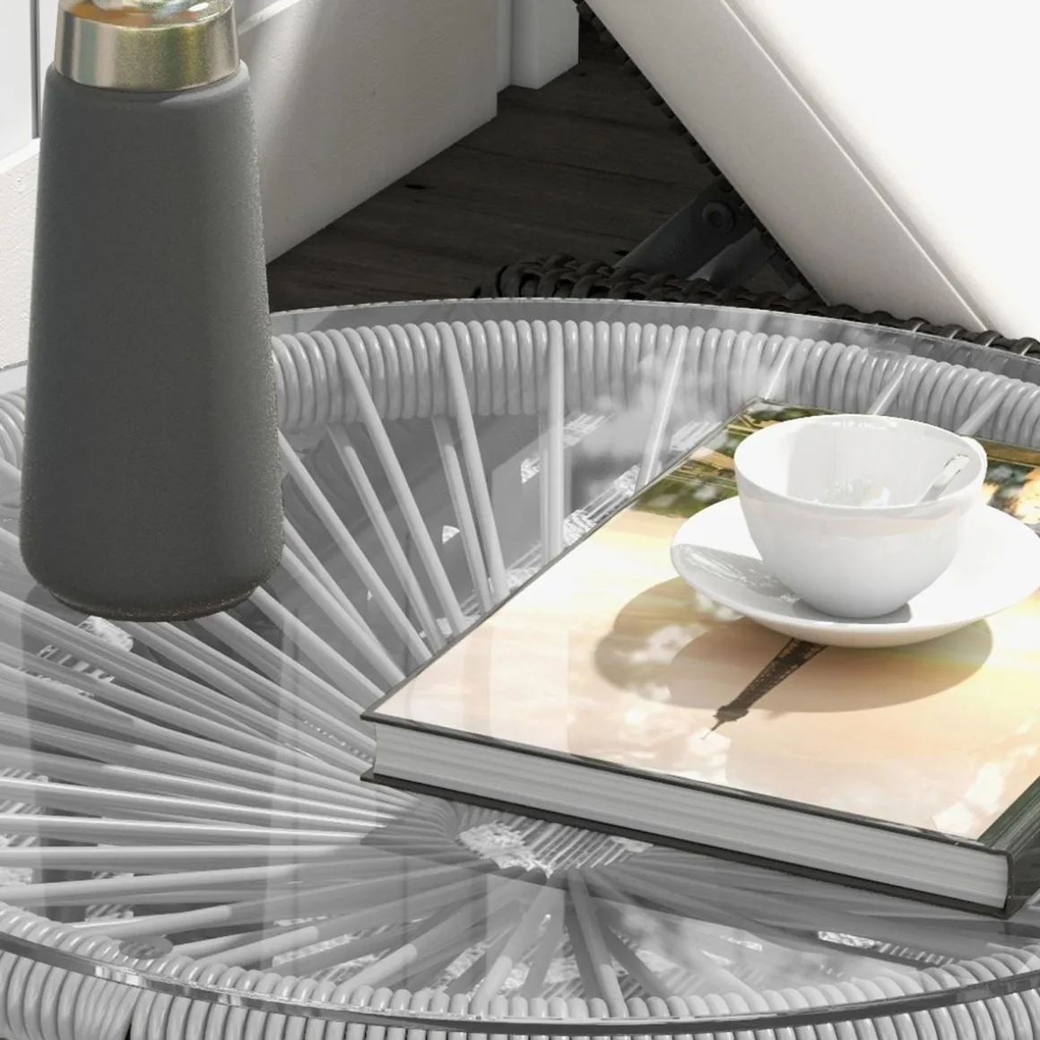 Mesa auxiliar Mokh Outsunny encimera vidrio Ø50x50 cm