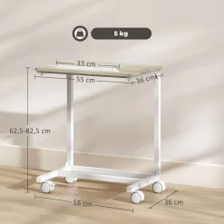 Mesa auxiliar Olvian Homcom altura ajustable natural/blanco 62,5-82,5x55x36 cm