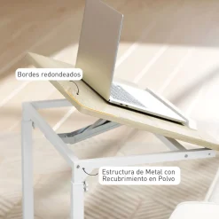 Mesa auxiliar Olvian Homcom altura ajustable natural/blanco 62,5-82,5x55x36 cm
