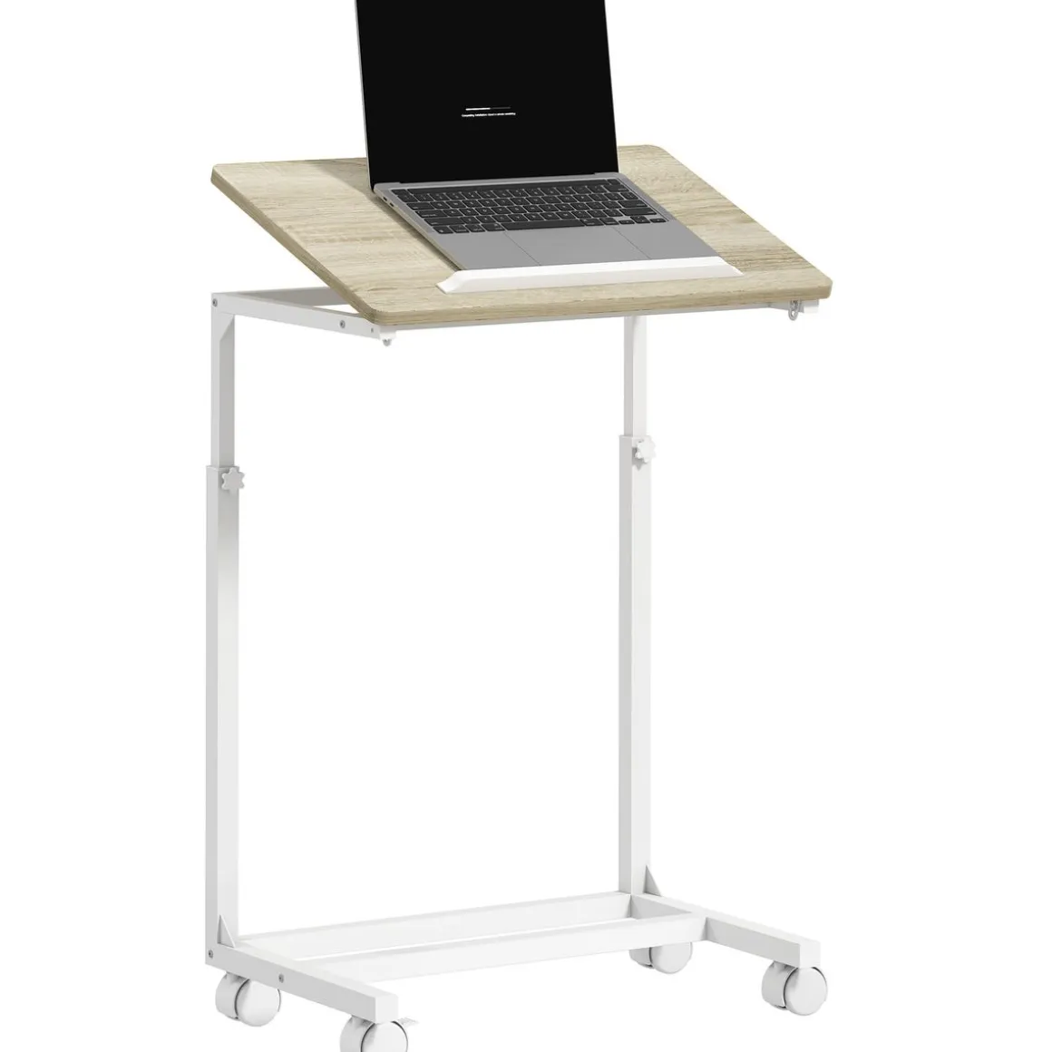 Mesa auxiliar Olvian Homcom altura ajustable natural/blanco 62,5-82,5x55x36 cm