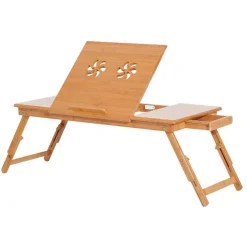 Mesa auxiliar para ordenador Homcom bambú natural 22-30x72x35 cm