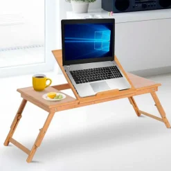 Mesa auxiliar para ordenador Homcom bambú natural 22-30x72x35 cm