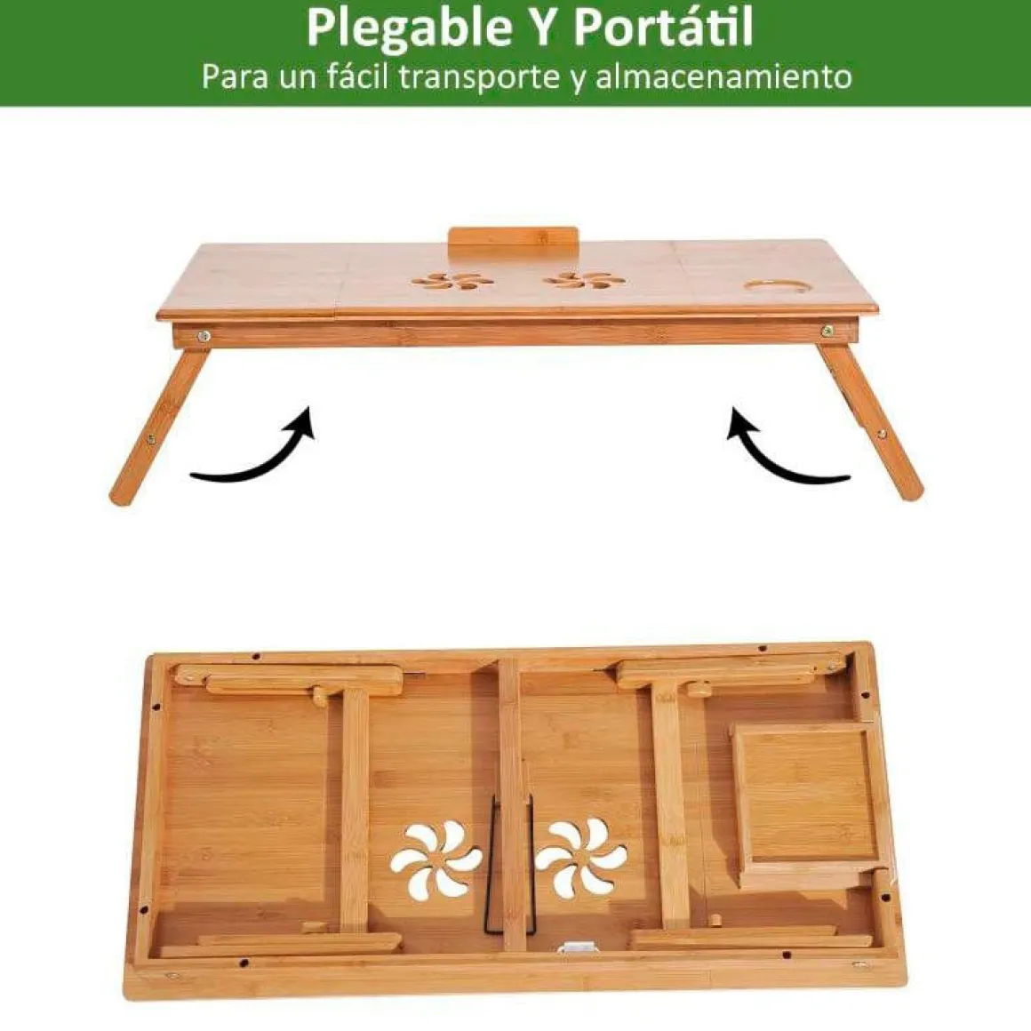 Mesa auxiliar para ordenador Homcom bambú natural 22-30x72x35 cm