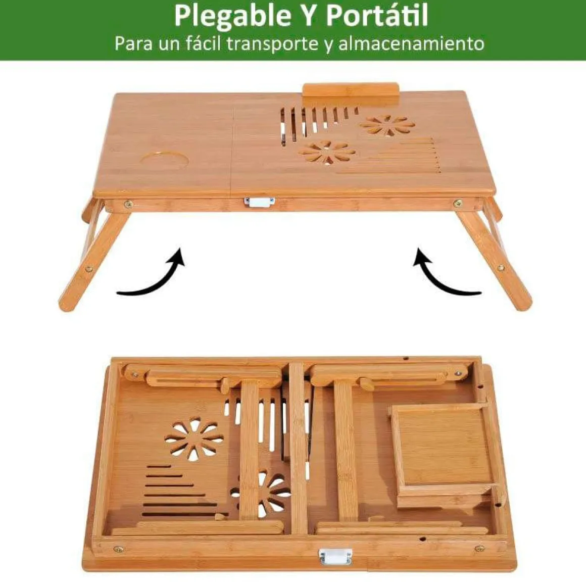 Mesa auxiliar para ordenador Homcom bambú natural 22-30x55x35 cm