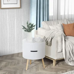 Mesa auxiliar Ritual Homcom 2 compartimentos blanco/natural Ø38x48 cm