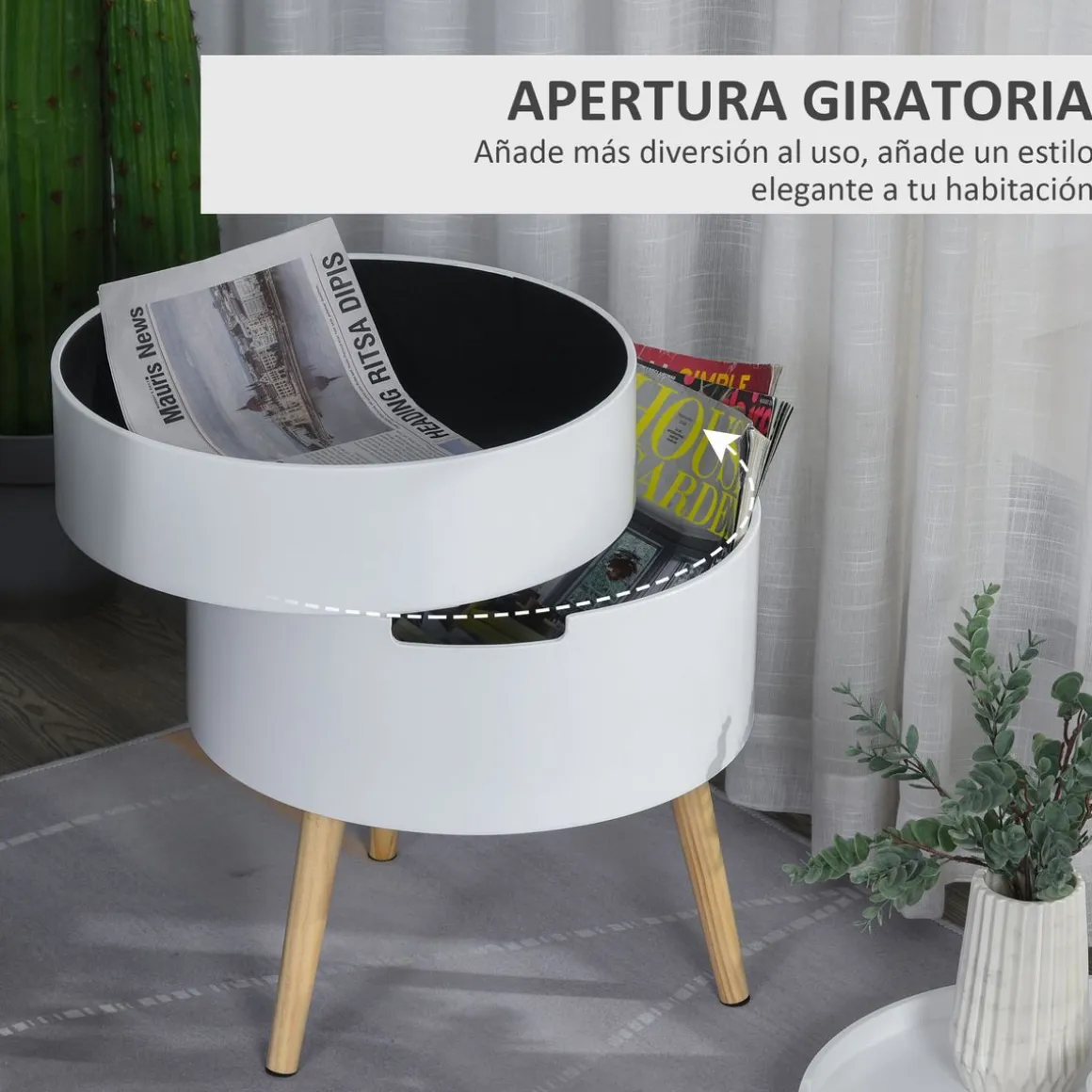 Mesa auxiliar Ritual Homcom 2 compartimentos blanco/natural Ø38x48 cm