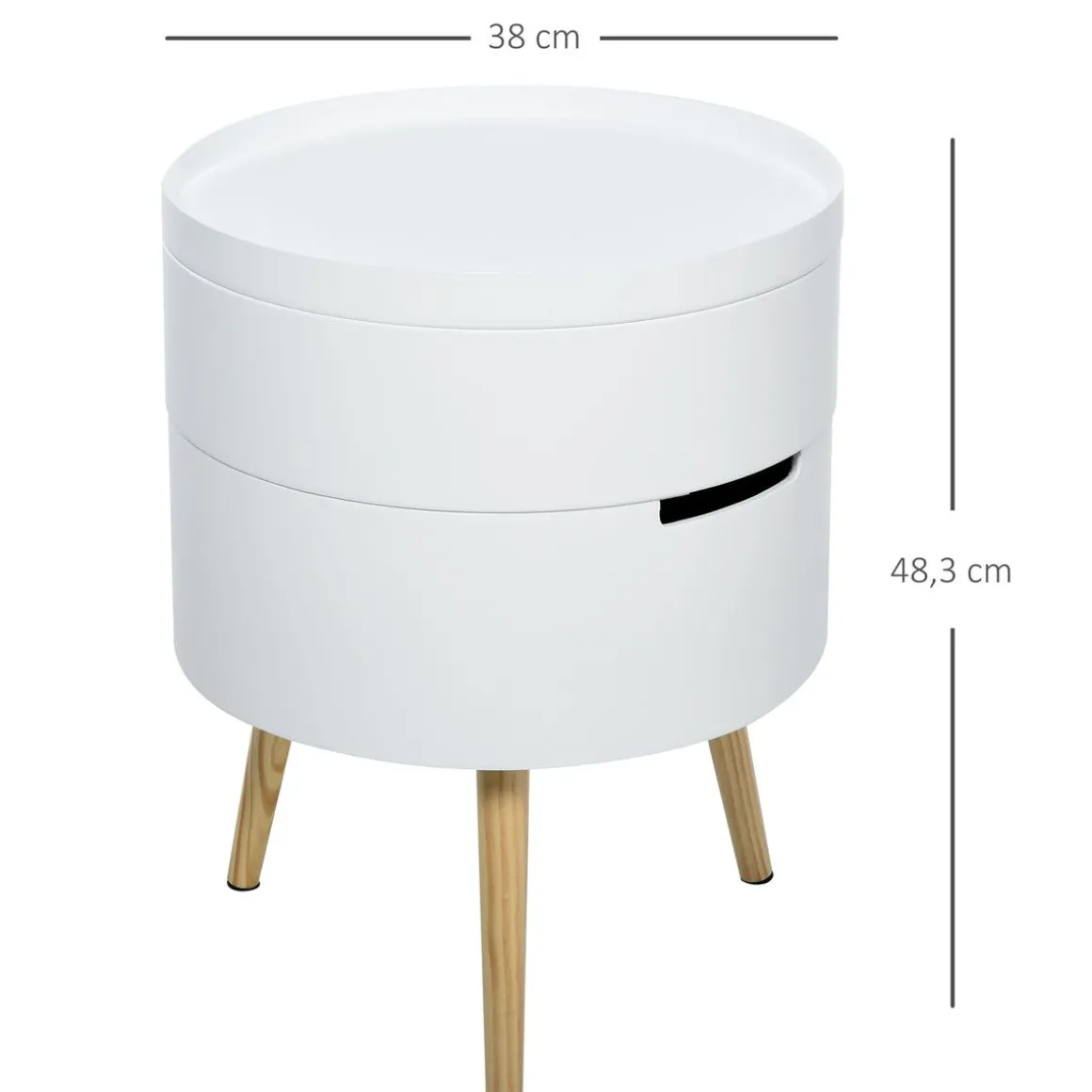 Mesa auxiliar Ritual Homcom 2 compartimentos blanco/natural Ø38x48 cm
