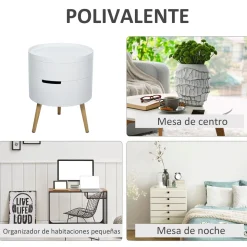Mesa auxiliar Ritual Homcom 2 compartimentos blanco/natural Ø38x48 cm
