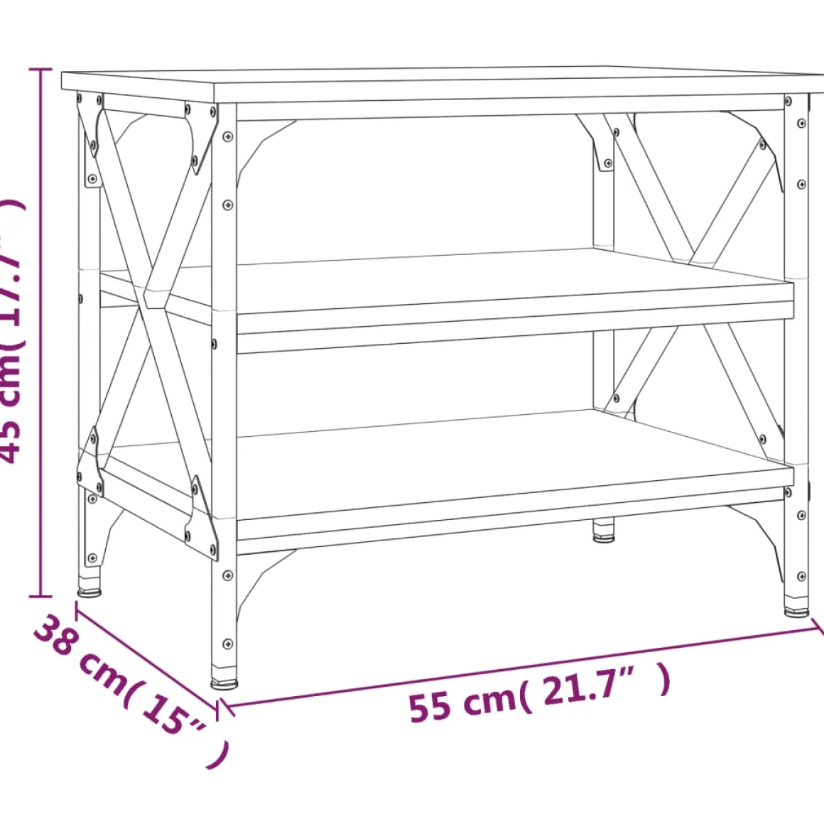 Mesa auxiliar Romeo 3 niveles roble 45x55x38 cm