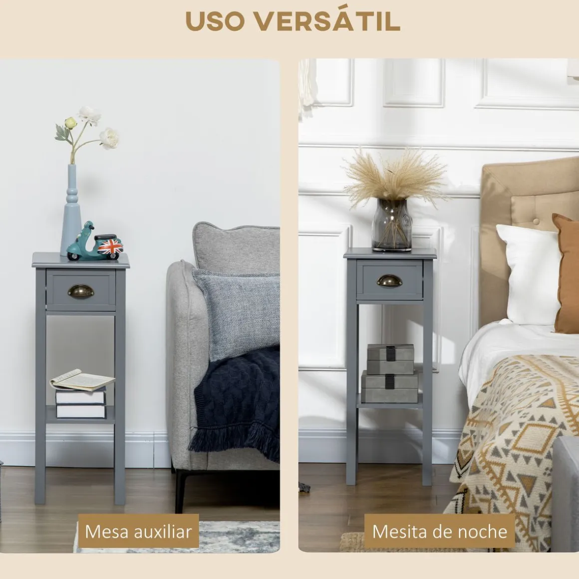 Mesa auxiliar Ronneo Homcom con cajón y estante 75x30x30 cm