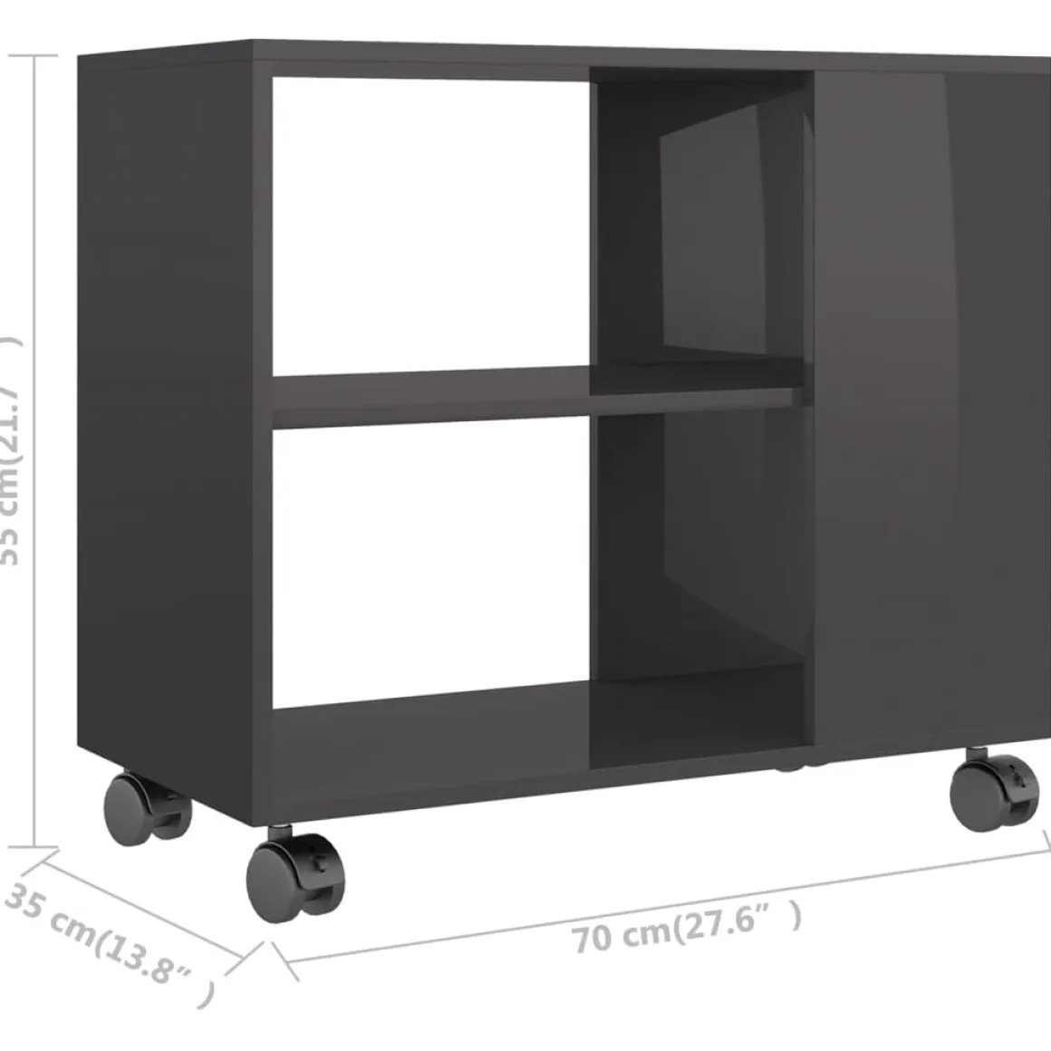 Mesa auxiliar Thina 2 compartimentos con ruedas 55x70x35 cm