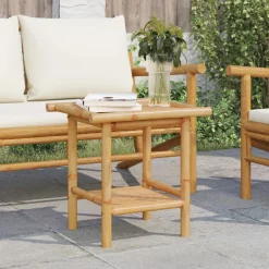 Mesa auxiliar Trópico con estante inferior bambú 45x45x45 cm