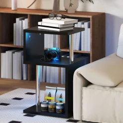 Mesa auxiliar Virginia Homcom 3 niveles con luz LED negro 75x44x38 cm