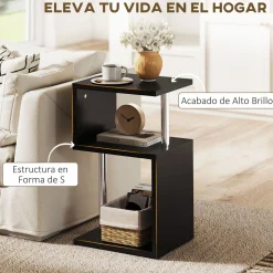 Mesa auxiliar Virginia Homcom 3 niveles con luz LED negro 75x44x38 cm