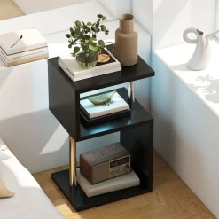 Mesa auxiliar Virginia Homcom 3 niveles con luz LED negro 75x44x38 cm