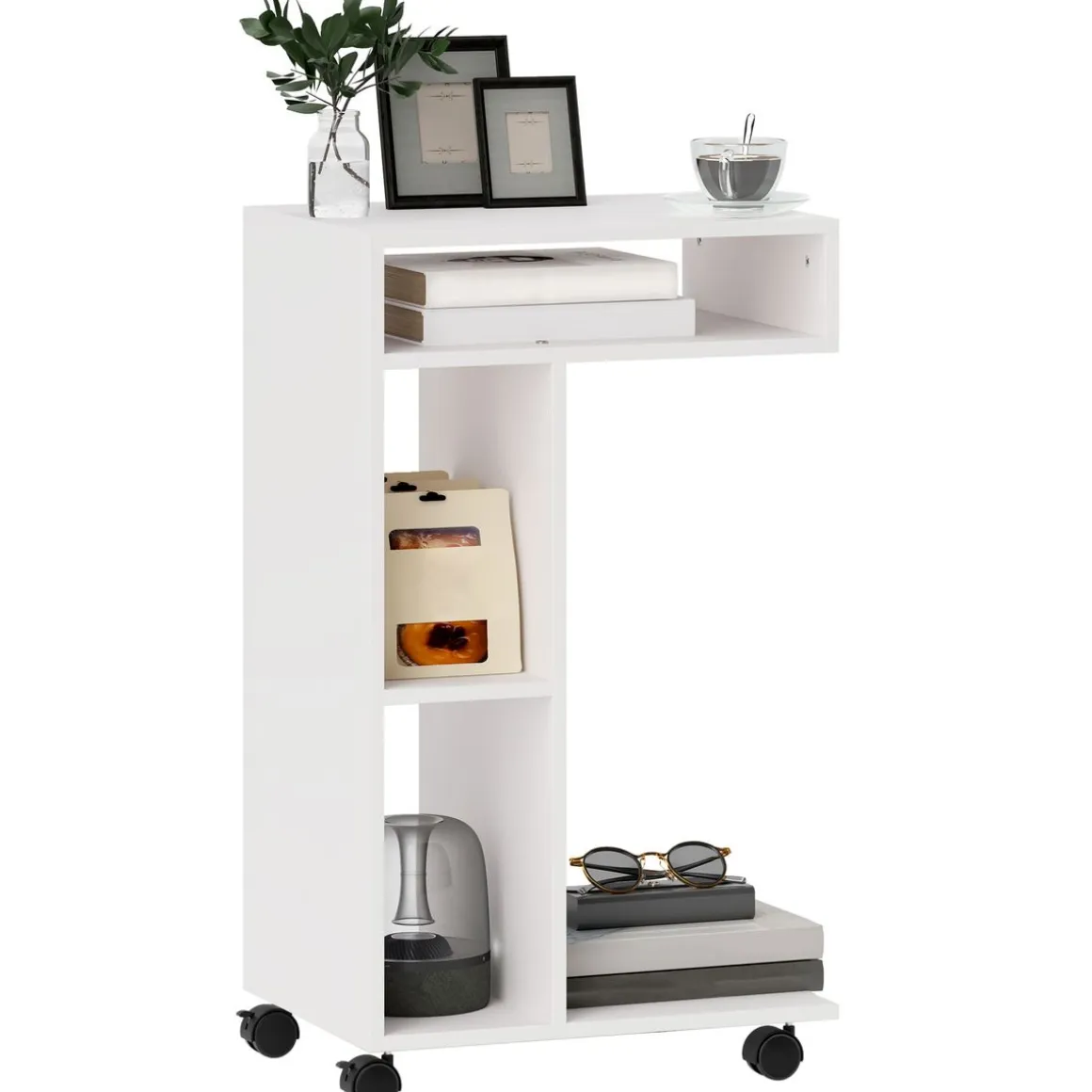 Mesa auxiliar Ziggi Homcom 3 compartimentos con ruedas 69x40x30 cm