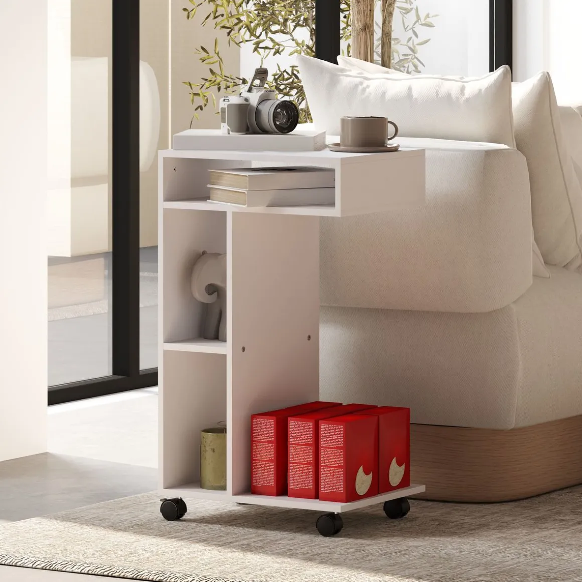 Mesa auxiliar Ziggi Homcom 3 compartimentos con ruedas 69x40x30 cm