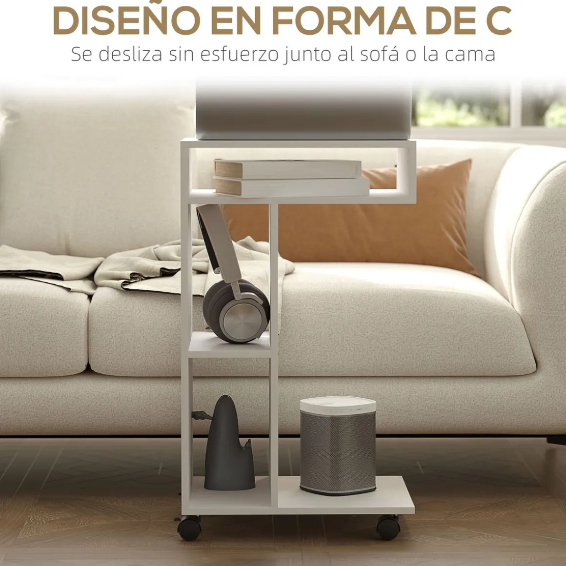 Mesa auxiliar Ziggi Homcom 3 compartimentos con ruedas 69x40x30 cm