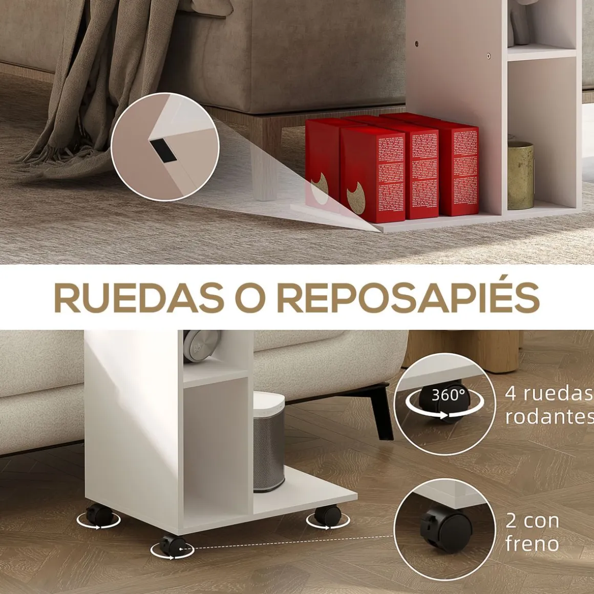 Mesa auxiliar Ziggi Homcom 3 compartimentos con ruedas 69x40x30 cm