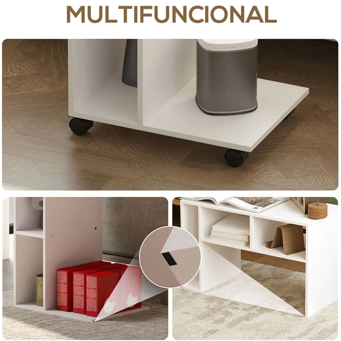 Mesa auxiliar Ziggi Homcom 3 compartimentos con ruedas 69x40x30 cm
