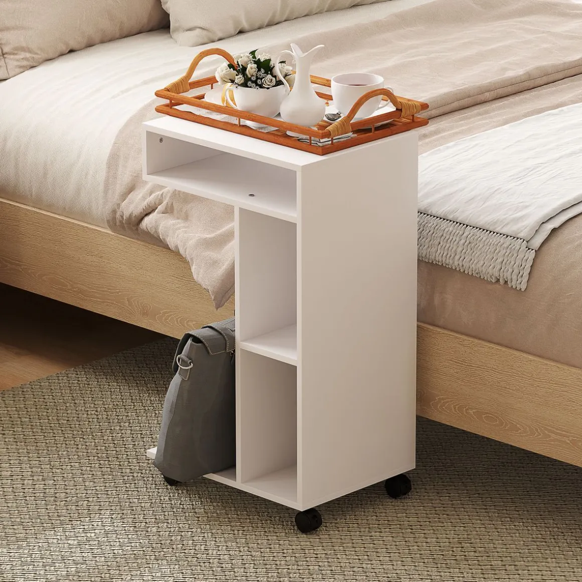 Mesa auxiliar Ziggi Homcom 3 compartimentos con ruedas 69x40x30 cm