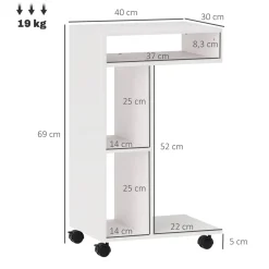 Mesa auxiliar Ziggi Homcom 3 compartimentos con ruedas 69x40x30 cm