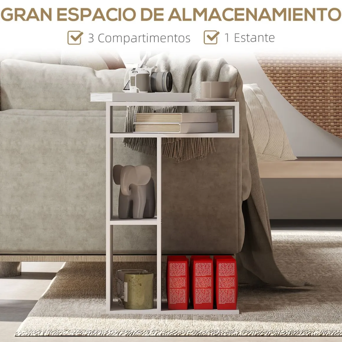 Mesa auxiliar Ziggi Homcom 3 compartimentos con ruedas 69x40x30 cm