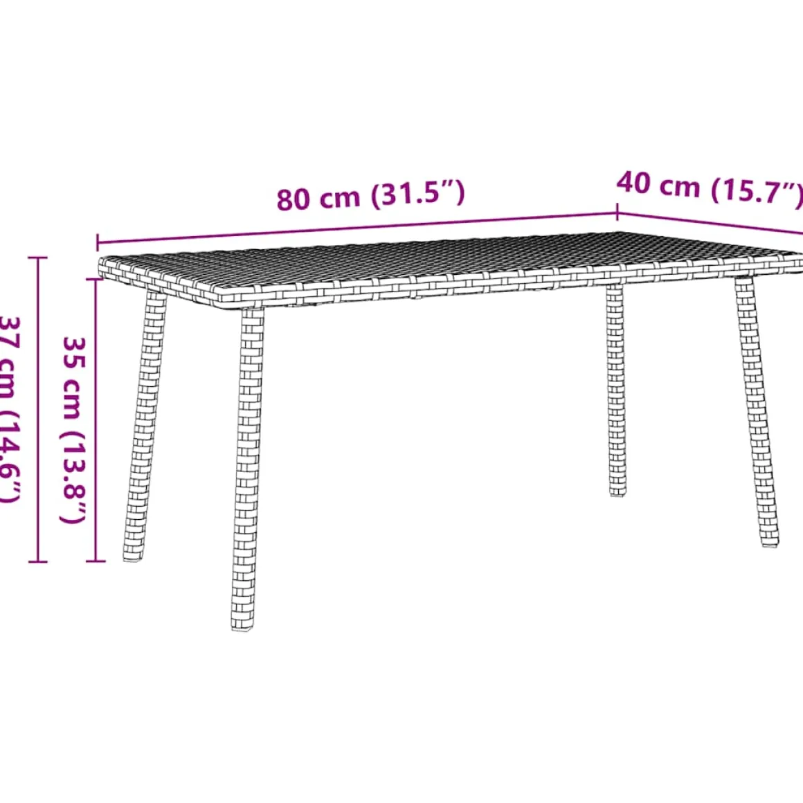 Mesa baja de jardín Turix diseño fijo 37x80x40 cm