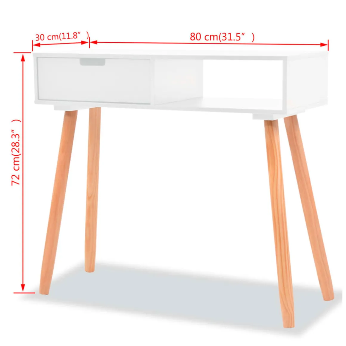 Mesa consola 1 cajón + 1 estante blanco/natural 72x80x30 cm
