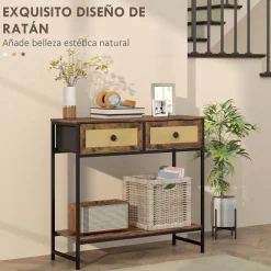 Mesa consola Confort Homcom 2 cajones + balda inferior marrón 75x80x30 cm