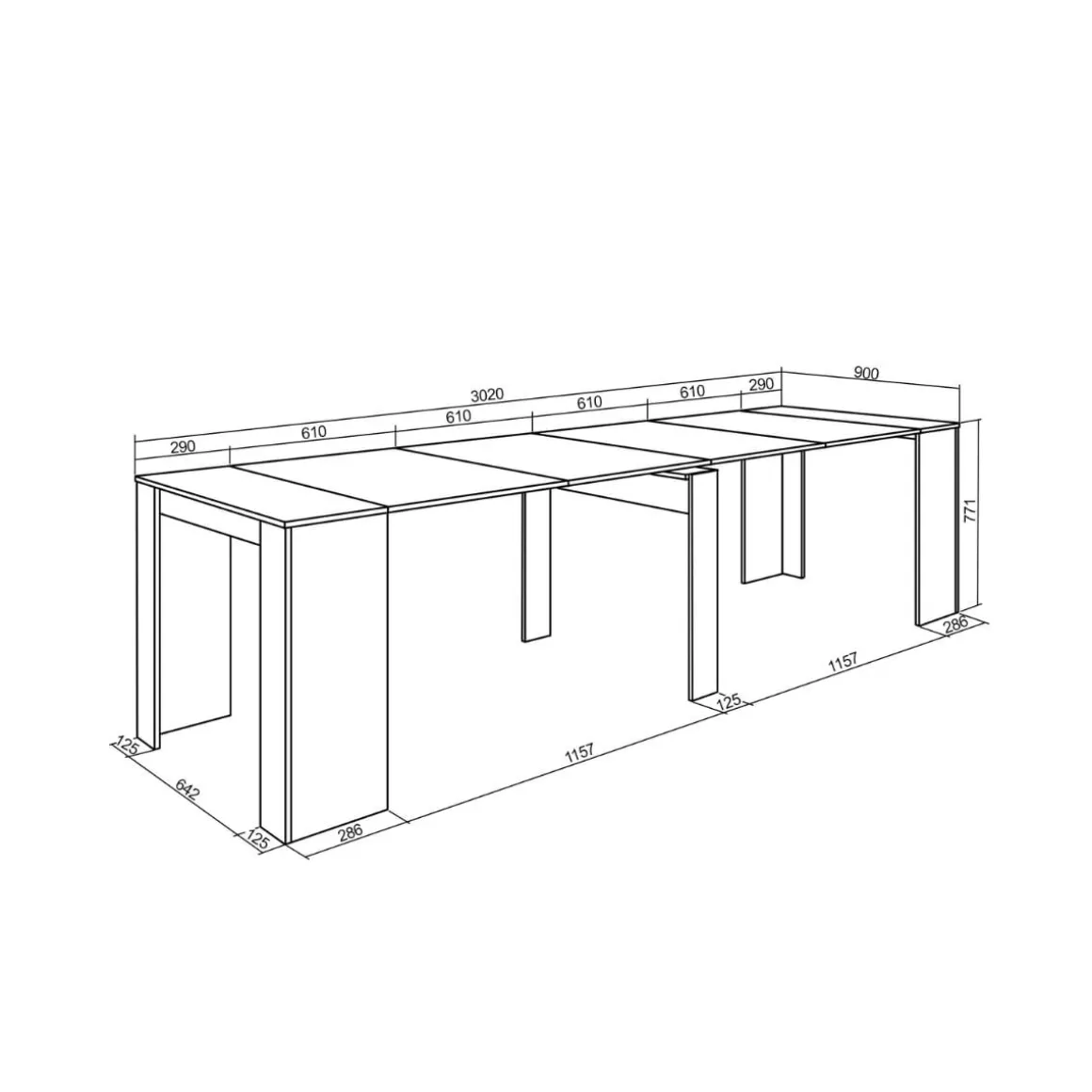 Mesa consola Kroma diseño extensible 77,1x302x90