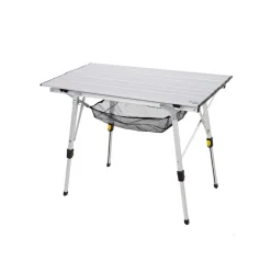 Mesa de camping Aktive altura ajustable + red auxiliar plateado 45-70x90x51 cm