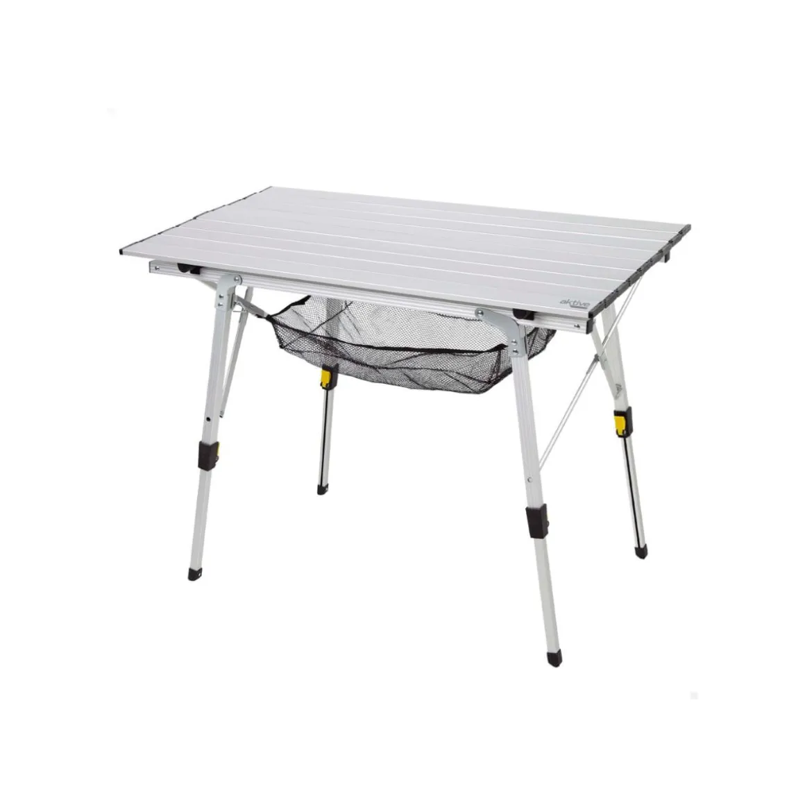 Mesa de camping Aktive altura ajustable + red auxiliar plateado 45-70x90x51 cm
