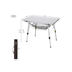 Mesa de camping Aktive altura ajustable + red auxiliar plateado 45-70x90x51 cm