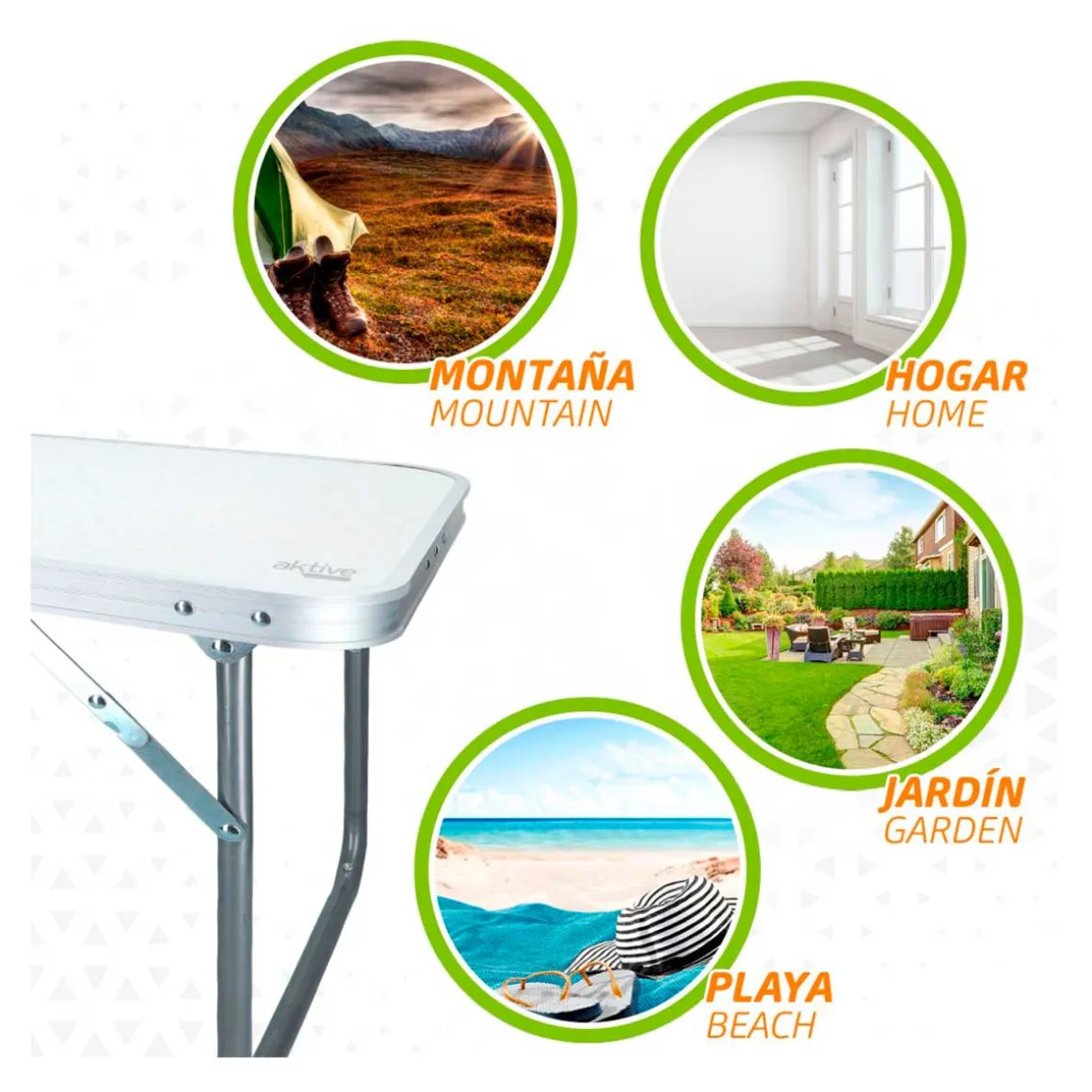 Mesa de camping Aktive plegable blanco 40x60x40 cm