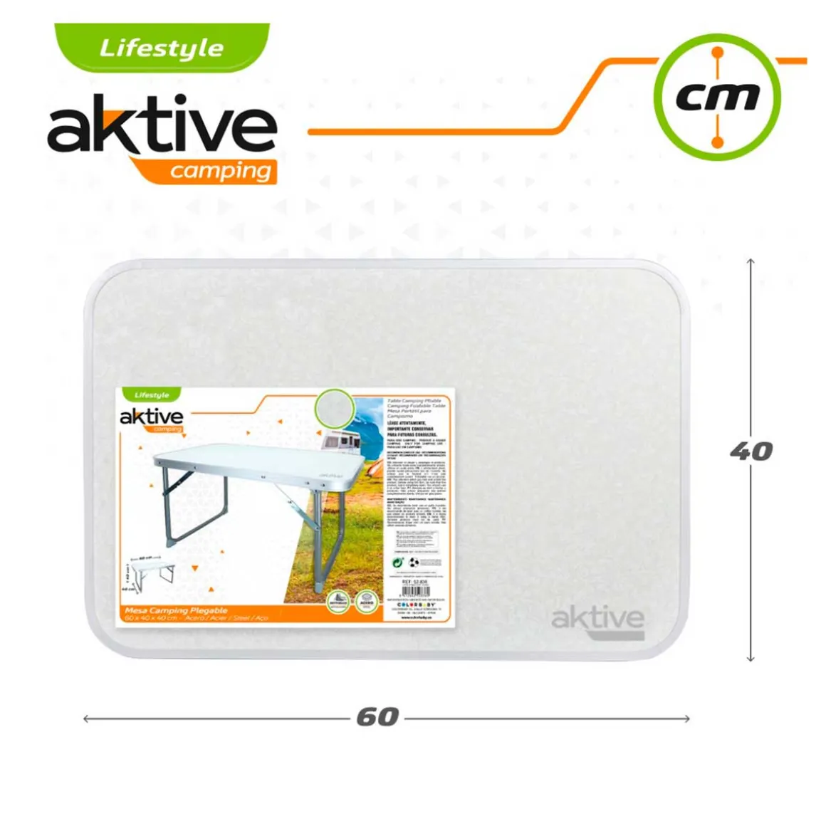 Mesa de camping Aktive plegable blanco 40x60x40 cm