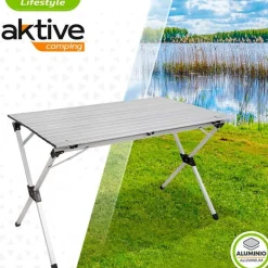 Mesa de camping Aktive plegable con tablero enrollable gris 70x110x70 cm