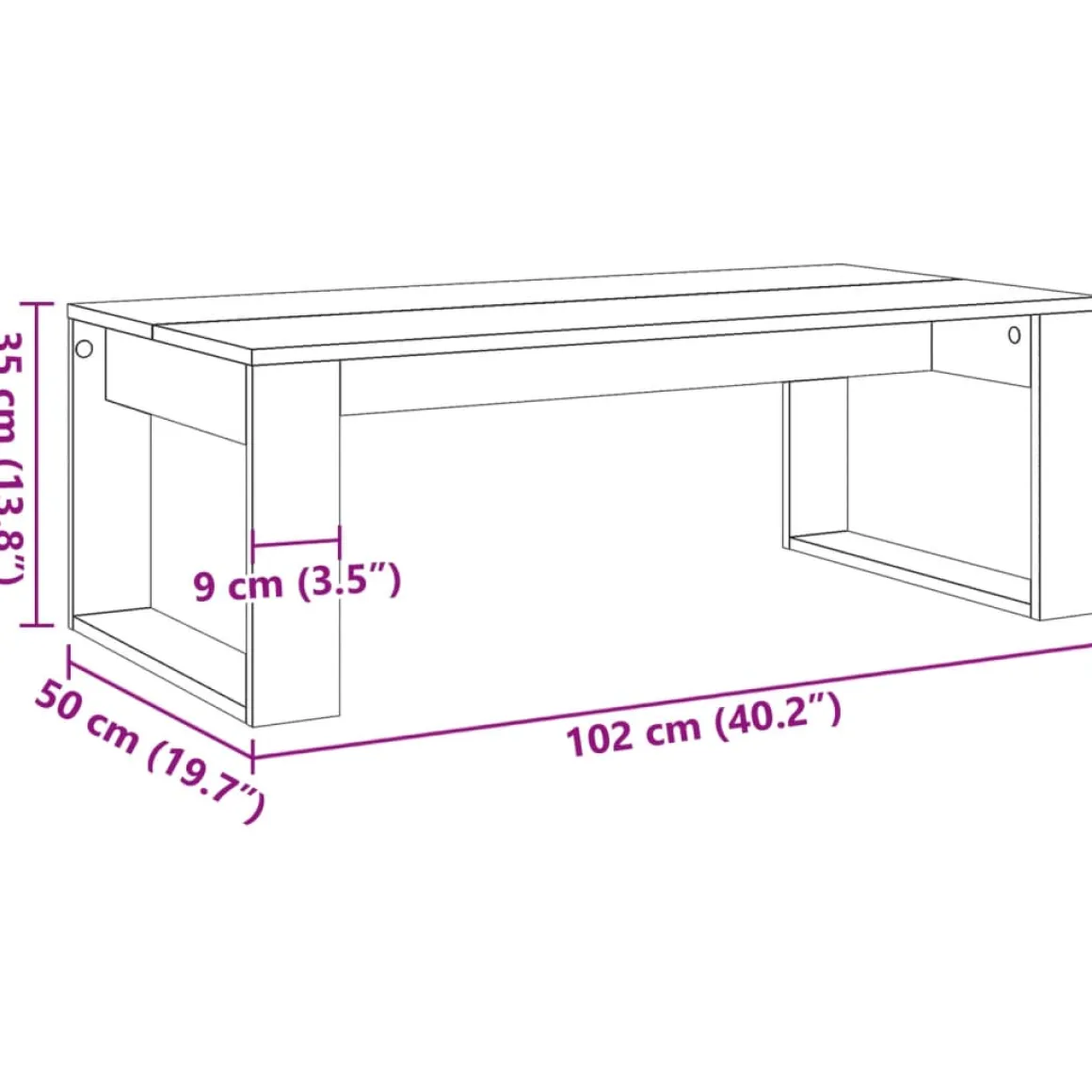Mesa de centro Alce diseño fijo madera 35x102x50 cm