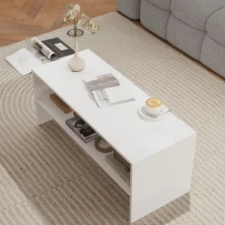 Mesa de centro Aura Homcom estante inferior blanco 41,5x100x40 cm
